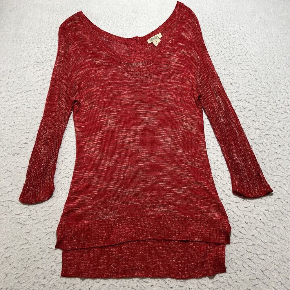 Lucky Brand Womens Medium Long Sleeve Scoop Neck Lightweight Sweater Button Back